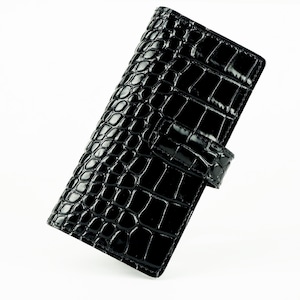 Étui portefeuille Samsung Z FOLD 6/5/4/3 en cuir de veau gaufré alligator avec porte-stylo et sangle magnétique.
