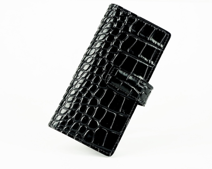Samsung Galaxy Z FOLD 5-4-3 Calfskin Leather Pritned Alligator Pattern Flip Book cover with pen holder and magnetic flap