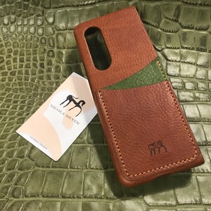 Étui en cuir pour Samsung Z FOLD 6/5/4/3/2 en cuir naturel véritable 2 emplacements pour cartes de crédit de TYPE 1 à utiliser comme couleur de protection au choix