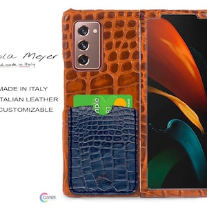 Étui pour Samsung Z FOLD 6/5/4/3/2 en cuir de veau imprimé motif alligator 1 emplacement pour cartes de type 1 en cuir naturel véritable couleur au choix