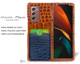 Samsung Galaxy Z FOLD 2 Calfskin Leather Printed Alligator Pattern Case 1 Slot for cards type 2 genuine natural leather colour to CHOOSE