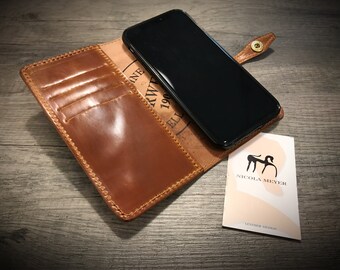 iPhone 13/12/11/11PRO/Xs/Xs Max/Xr/X 8 and 8 Plus Shell CORDOVAN Leather Case Wallet Style for iPhone Galaxy Pixel Huawei choose device
