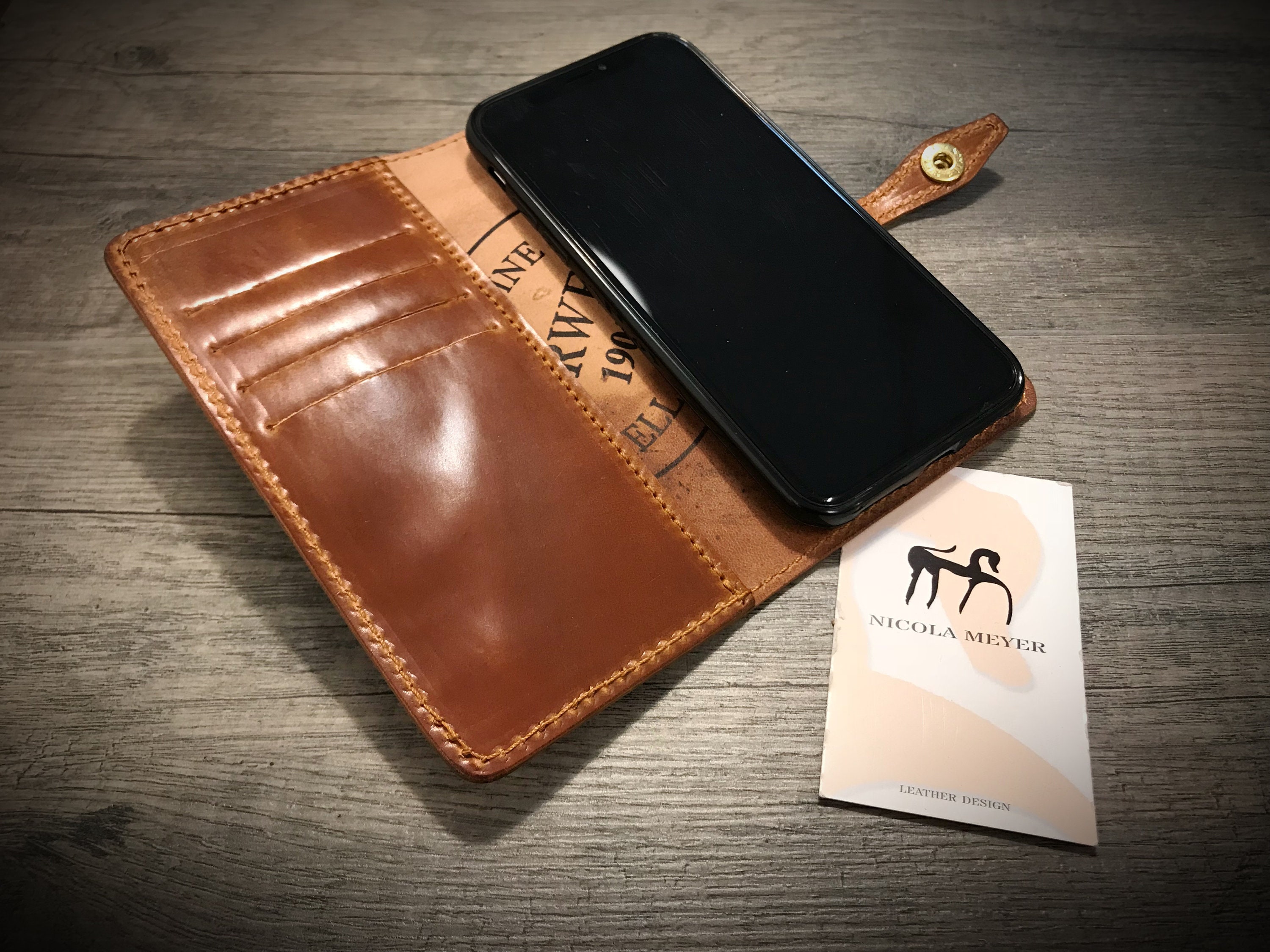 iPhone Shell CORDOVAN Leather Case Wallet Bifold Style for iPhone  15/14/13/12/11/XS/8/7/6S