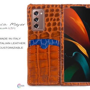 Samsung Galaxy Z FOLD 2 Calfskin Leather Pritned Alligator Pattern Case 2 Slots for cards type 2 genuine natural leather colour to CHOOSE