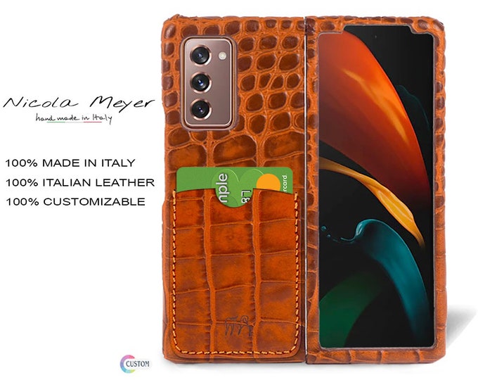 Samsung Galaxy Z FOLD 2 Calfskin Leather Printed Alligator Pattern Case 1 Slot for cards type 2 genuine natural leather colour to CHOOSE