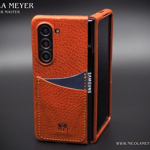 Étui en cuir pour Samsung Z FOLD 6/5/4/3/2 en cuir naturel véritable 2 emplacements pour cartes de crédit de TYPE 1 à utiliser comme couleur de protection au choix
