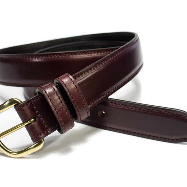 Genuine Shell Cordovan Leather Belt width 35 mm. 1,35 inches colour Burgundy