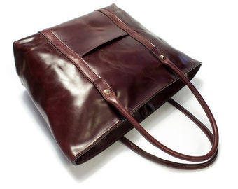 Genuine Shell Cordovan Bag TOTE  Horse Leather vegetable tanned width 48 cm colour Burgundy