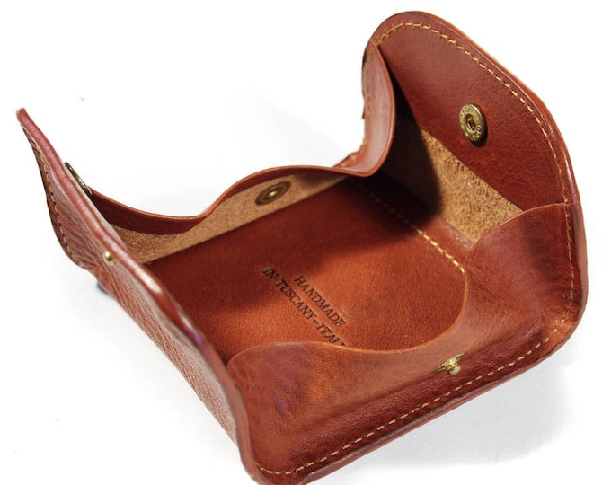 Leather Coin Holder with snaps Italian Vegetable Tanned Leather col. brown