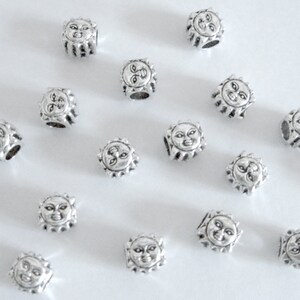 5 Smiling Sun Beads Antique. Large Hole Silver Color Sun Beads. image 3