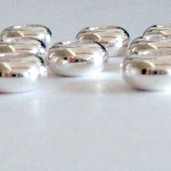 10 Shiny Silver Color Large Hole Beads.  Smooth Round Beads.