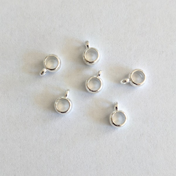 10 Tiny Smooth Silver Color Bail Beads.  Bail Beads To Dangle Charms, Beads.