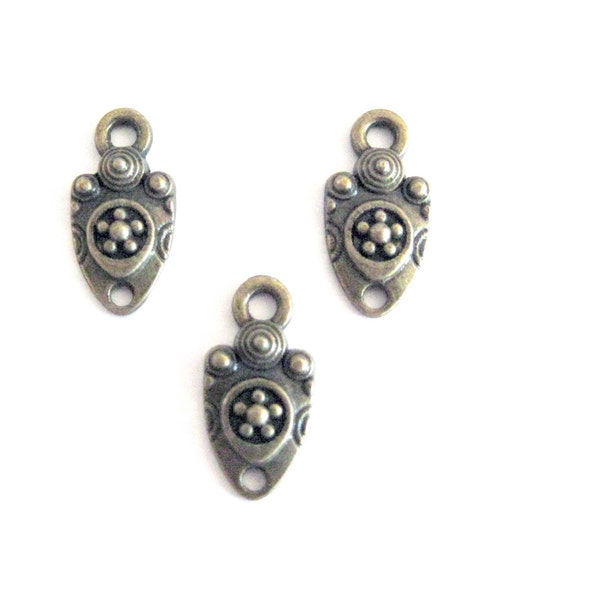 20 Tiny- Small Shield Look Bronze Color Charms with Ornate Design - 5/8 Inch Bronze Drops