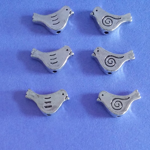 10  Small Silver Baby Bird Beads, Little Bird Beads, DIY Jewelry/Craft Bird Beads