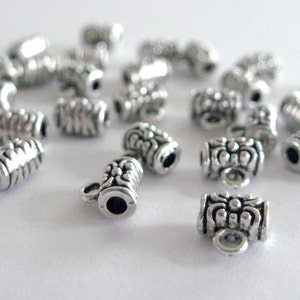10 Tiny Antique Silver Color Metal  Bail Beads with Carved Pattern. Bail Beads For Dangles.