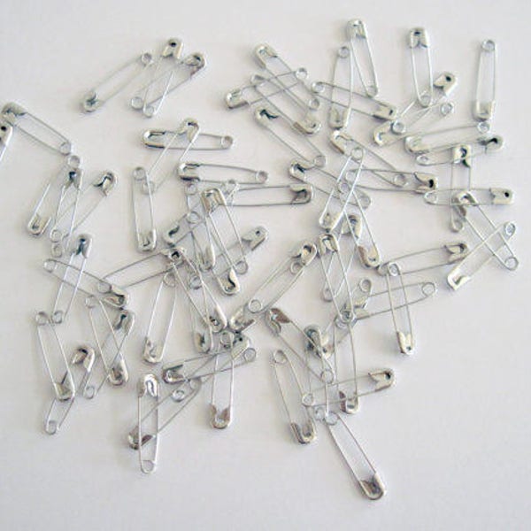 Very Small Silver Tone Safety Pins.  3/4 Inch Metal Alloy Safety Pins.