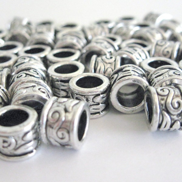 10 Large Hole Metal Silver Spacer Beads with Fancy Swirls  Add a Bead Jewelry Large Hole Beads Big Hole Beads