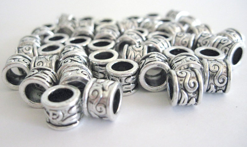 10 Large Hole Metal Silver Spacer Beads with Fancy Swirls Add a Bead Jewelry Large Hole Beads Big Hole Beads image 1