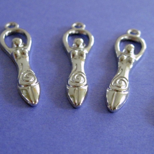 10 Fertility Goddess Silver Color Charms.  1 and 1/4 Inch Charms.