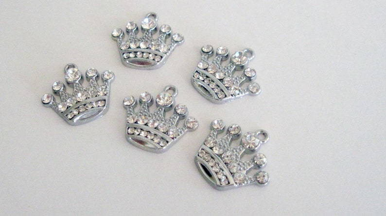 Silver Metal Clear Rhinestone Crown Charms with lots of Sparkle. Queen, Princess, Royalty Charms. Quinceanera Tiara Crown Charms. image 4