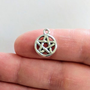 Very Small 1/2 inch Size Pentacle Charms in Antique Silver Color.  Pagan, Wicca Jewelry/Craft Charms.