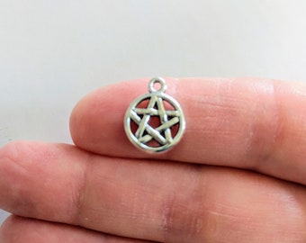 Very Small 1/2 inch Size Pentacle Charms in Antique Silver Color.  Pagan, Wicca Jewelry/Craft Charms.