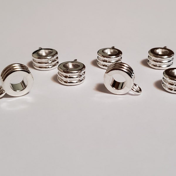 10 Large Hole Silver Plated Shiny Bail Beads. Big Bail Beads.