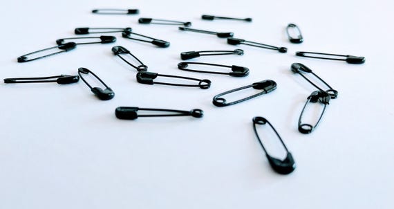 100 Very Small Black Safety Pins 3/4 Inch Long Safety Pins. Metal