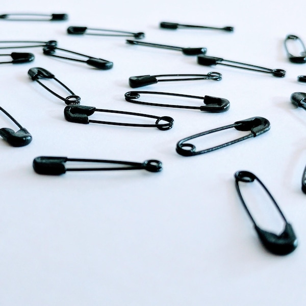 100 Very Small Black Safety Pins - 3/4 Inch Long Safety Pins. Metal Alloy Pins.