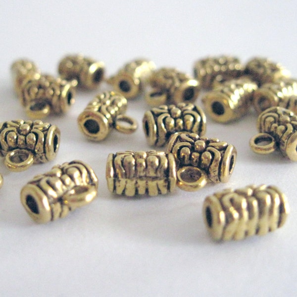 10 Tiny Gold Color Bail Beads with Carved Pattern.