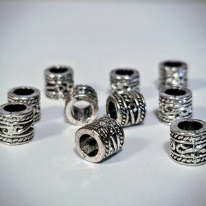 Large Hole Beads. Silver Color Metal with a Pattern. Celtic, Viking, 10 Pieces