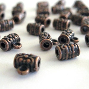 10 Tiny Antique Copper Color Bail Beads with Carved Design.  Bail Beads for Crafts. Bail Beads For Jewerly Making.