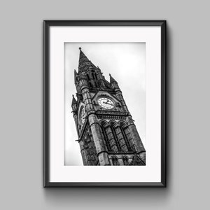 Manchester Town Hall Clock Tower | Black & White Urban Fine Art Photo | Wall Art Decor | Stylish Home Prints | Manchester Prints
