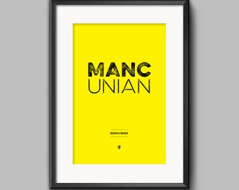 Mancunian Bee-kunstprint: geel en zwart Manchester-muurdecoratie