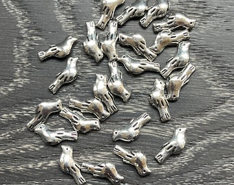 25 Silver Toned Bird Beads