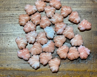 Bead Destash Pink and White Glass Maple Leaf Beads