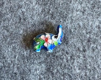 Bead Destash 7 Blue Elephant Cloisonné double hole beads