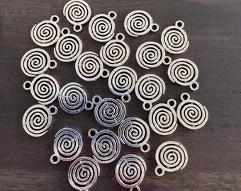 25 Silver Tone Spiral Charms
