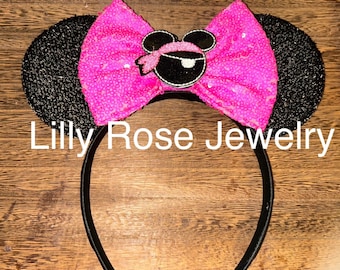 Pink Sparkly Pirate Patch Mickey Mouse Ears Inspired Headband Pink Sequin Bow Pirate Cruise Mickey Ready to Ship Pirates of the Caribbean