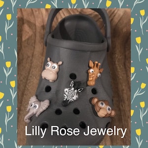 Googly Eyes Zoo Animal Shoe Charms Rubber Clog Charms Shoe Clips Ready to Ship Hippo Zebra Giraffe Monkey Elephant