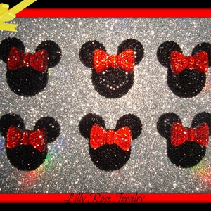 6 Black Glitter Rhinestone Minnie Mouse Cabochon Inspired Red Bow Head Flat Back Resin For Making Hair bows Jewelry Making 32x35mm or 1 Inch bild 1