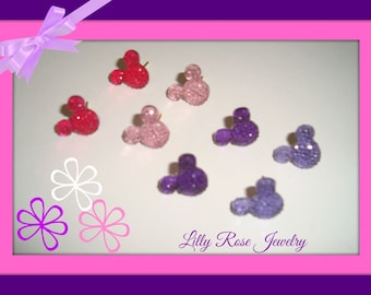 Pink Purple Minnie Mouse Studs Mickey Mouse Studs Inspired Glitter Rhinestone Stud Earrings Mouse Earrings 4 Pairs 1/2 Inch Disney Earrings