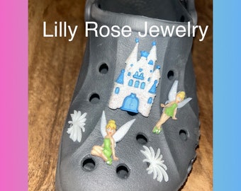 Tinkerbell and Castle Shoe Charms Shoe Charms Disney Charms Rubber Clog Charms Shoe Clips Ready to Ship