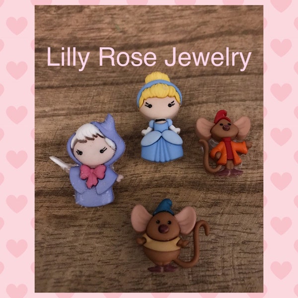 Cinderella Croc Charms Fairy Godmother Gus Gus Jaq Shoe Charms Disney Charms Croc Charms Rubber Clog Charms Shoe Clips Ready to Ship