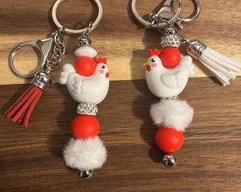 Chicken Keychain Purse Charm Zipper Pull Bag Tag Book Bag Zipper Charm Ready to Ship Ready to Ship Backpack Buddy Keychain