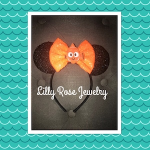 Sparkly Minnie Mouse Ears Nemo Mouse Ears Inspired Headband Orange Sequin Bow with Nemo Embellishment Fits Adults Children Ready to Ship