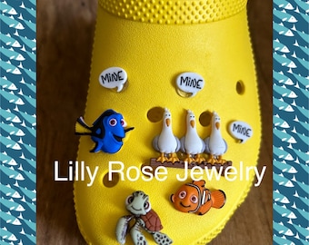 Set of 7 Nemo Dory Squirt Seagull Shoe Charms Halloween Shoe Charms Rubber Clog Charms Shoe Clips Ready to Ship
