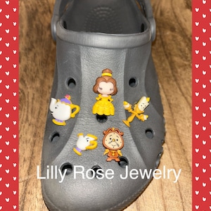 Beauty and the Beast Belle Cogsworth Mrs Potts Chip Lumiere Shoe Charms Disney Charms Rubber Clog Charms Shoe Clips