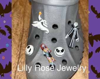 Set of 5 Nightmare Jack Skellington Sally Zero Shoe Charms Halloween Shoe Charms Clog Charms Rubber Clog Charms Shoe Clips Ready to Ship