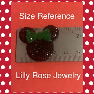 6 Black Glitter Rhinestone Minnie Mouse Cabochon Inspired Red Bow Head Flat Back Resin For Making Hair bows Jewelry Making 32x35mm or 1 Inch bild 2